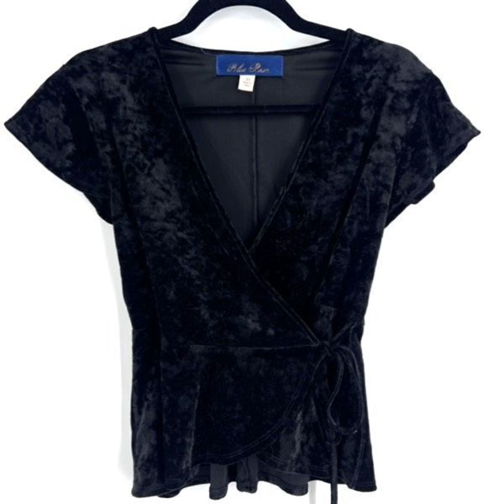 Blue‎ Rain women’s black velvet wrap top blouse shirt peplum XS Xsmall boho